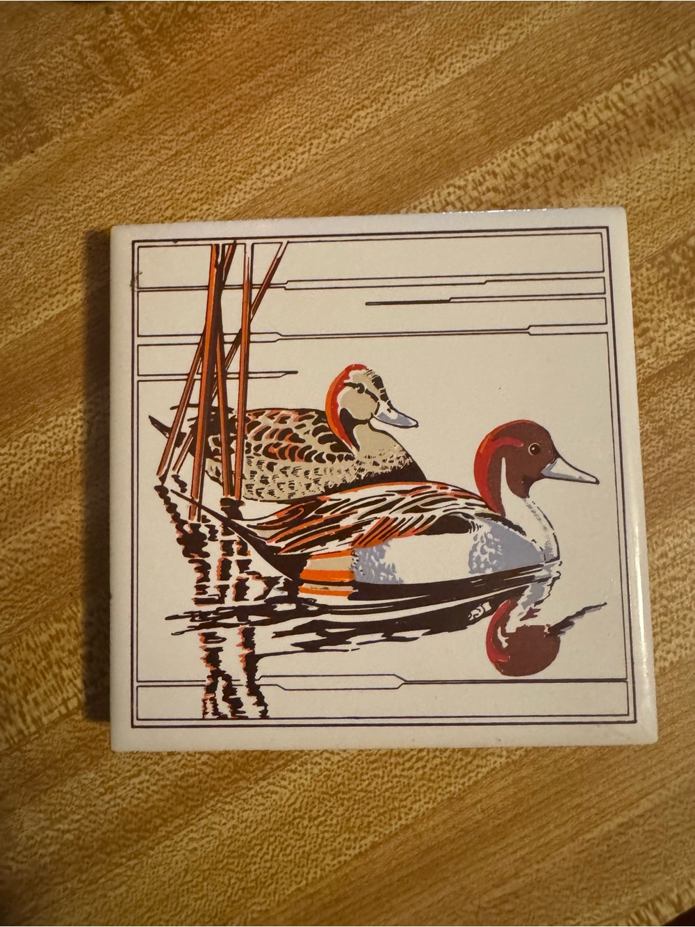 Decorative Duck Illustration Tile - Brown, Orange, Cream